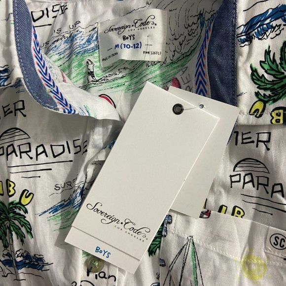NWT SOVEREIGN CODE White Button Down Beach Dude (M - Picture 7 of 9
